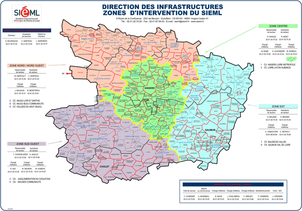 Carte des zones d'intervention du Siéml (avril 2019)